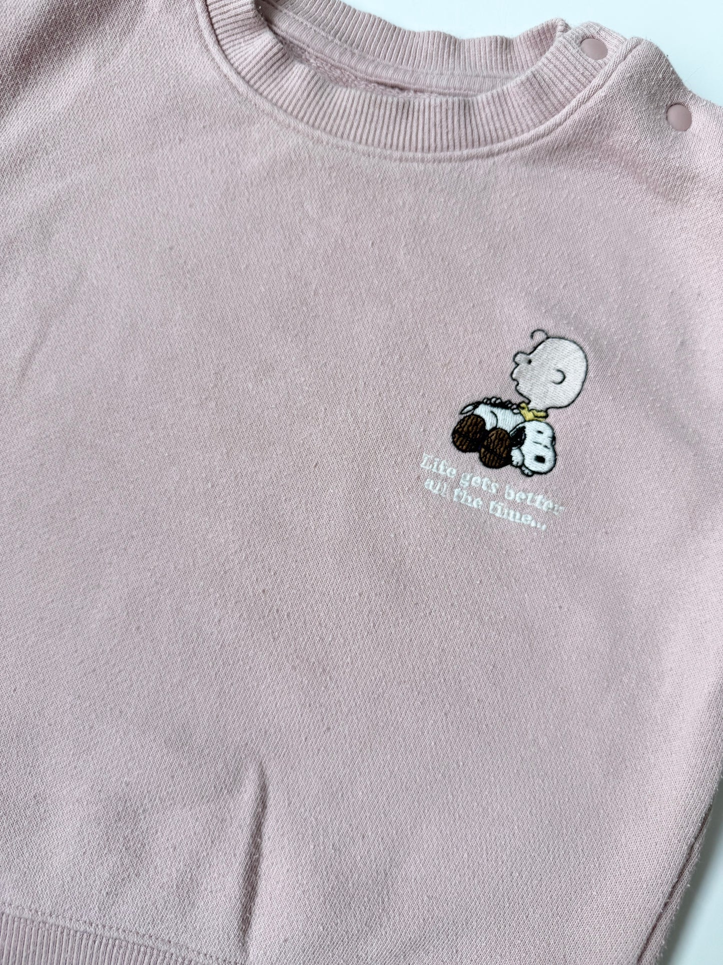 Peanuts Pink “Life Gets Better All The Time” Embroidered Sweater (2T)