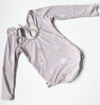Current Tyed Purple “Sweetest Ice Cream” Long Sleeve One Piece Swimsuit (3/4 Years)