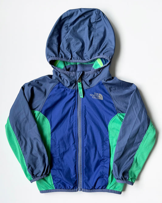 The North Face Blue & Green Striped Fleece Reversible Jacket (3T)