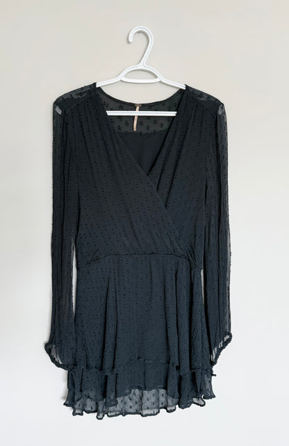 Women’s Free People Daliah Peasant Textured Mini Boho Dress in Holly Deep Jade Green (Extra Small)