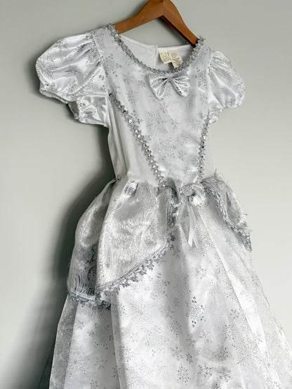White & Silver Snowflake Sparkle Wedding Costume Dress (7-8 Years)