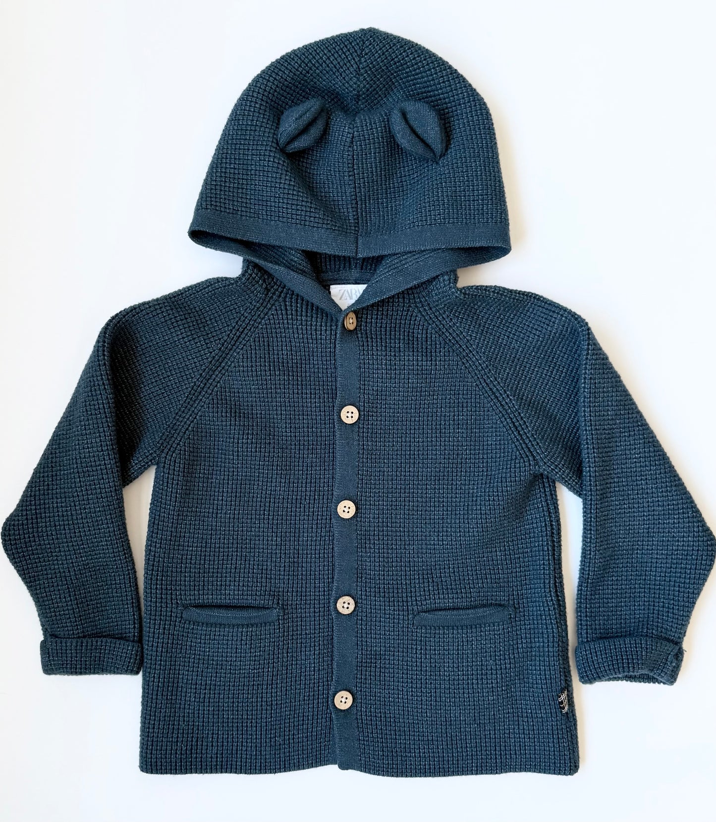 Zara Dark Turquoise Knit Hooded Bear Sweater (3-4 Years)