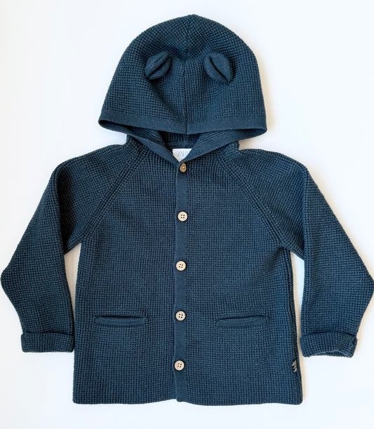 Zara Dark Turquoise Knit Hooded Bear Sweater (3-4 Years)