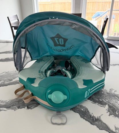 Mambobaby Baby Non-Inflatable Swim Float With Canopy in Airplane Green