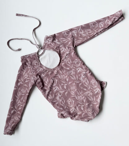 Current Tyed “The Noa” Purple Floral One Piece Ruffle Rashguard Swimsuit (12-18 Months)