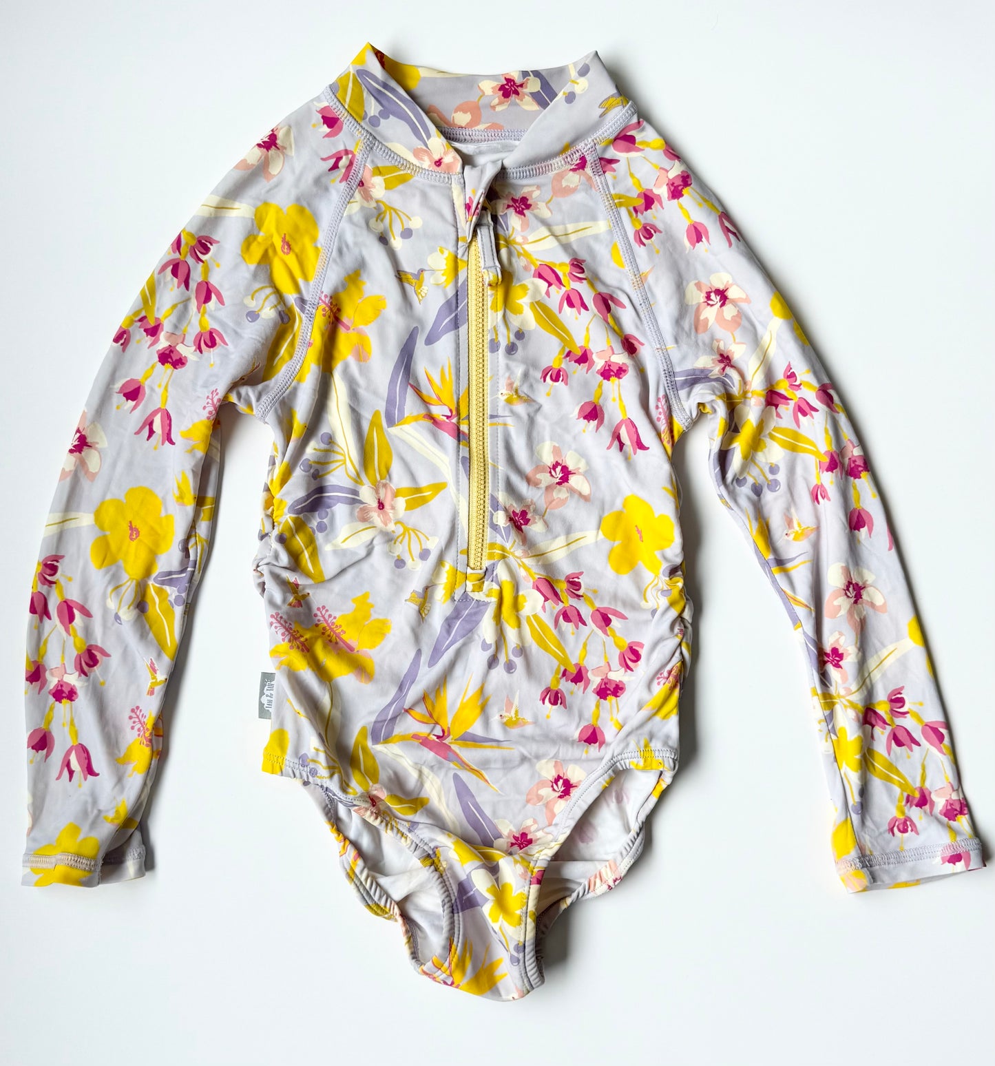 Jan & Jul Light Purple & Yellow Flowers Long Sleeve One Piece Swimsuit (4T)