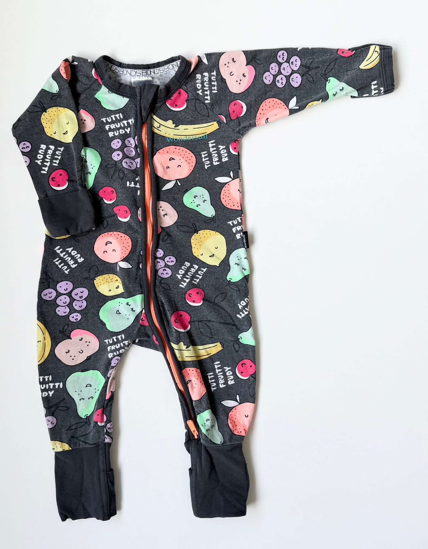Bonds Wondersuit Dark Grey Fruits Sleeper Romper (3-6 Months)
