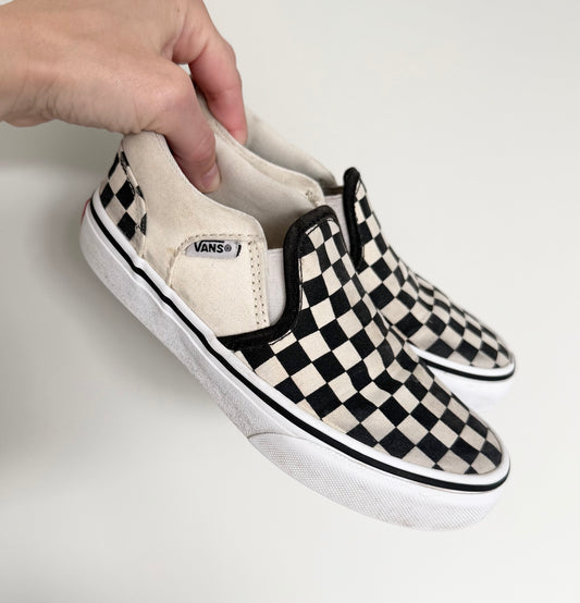 Vans Black & White Checkered Slip On Sneakers (Youth 1)