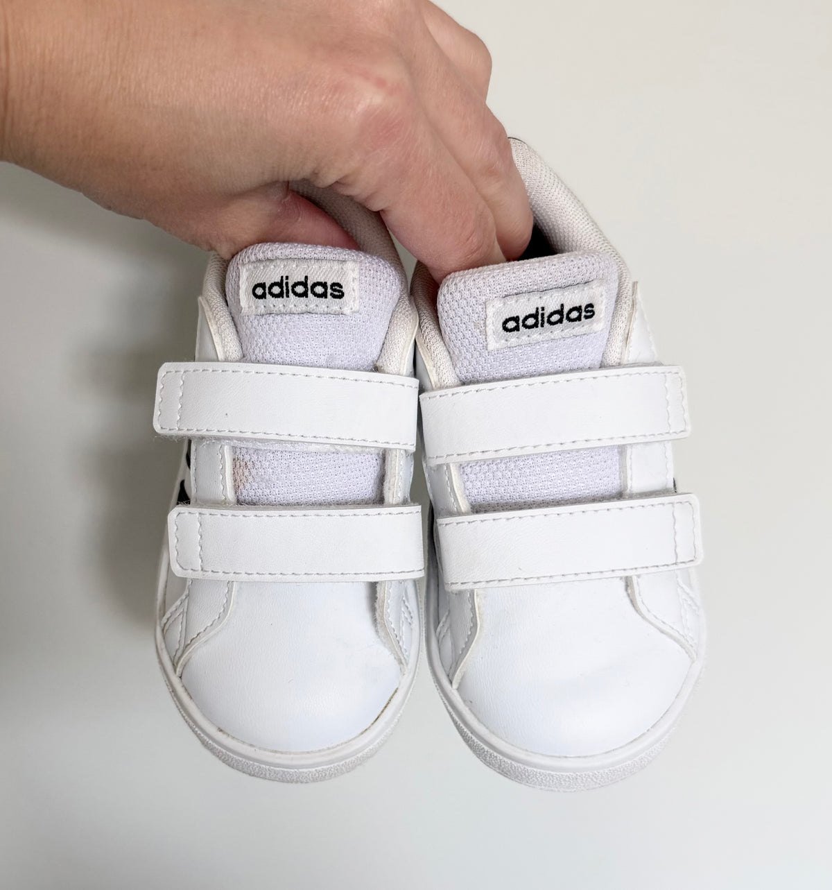 Adidas Grand Court White & Black Striped Velcro Sneakers (6)