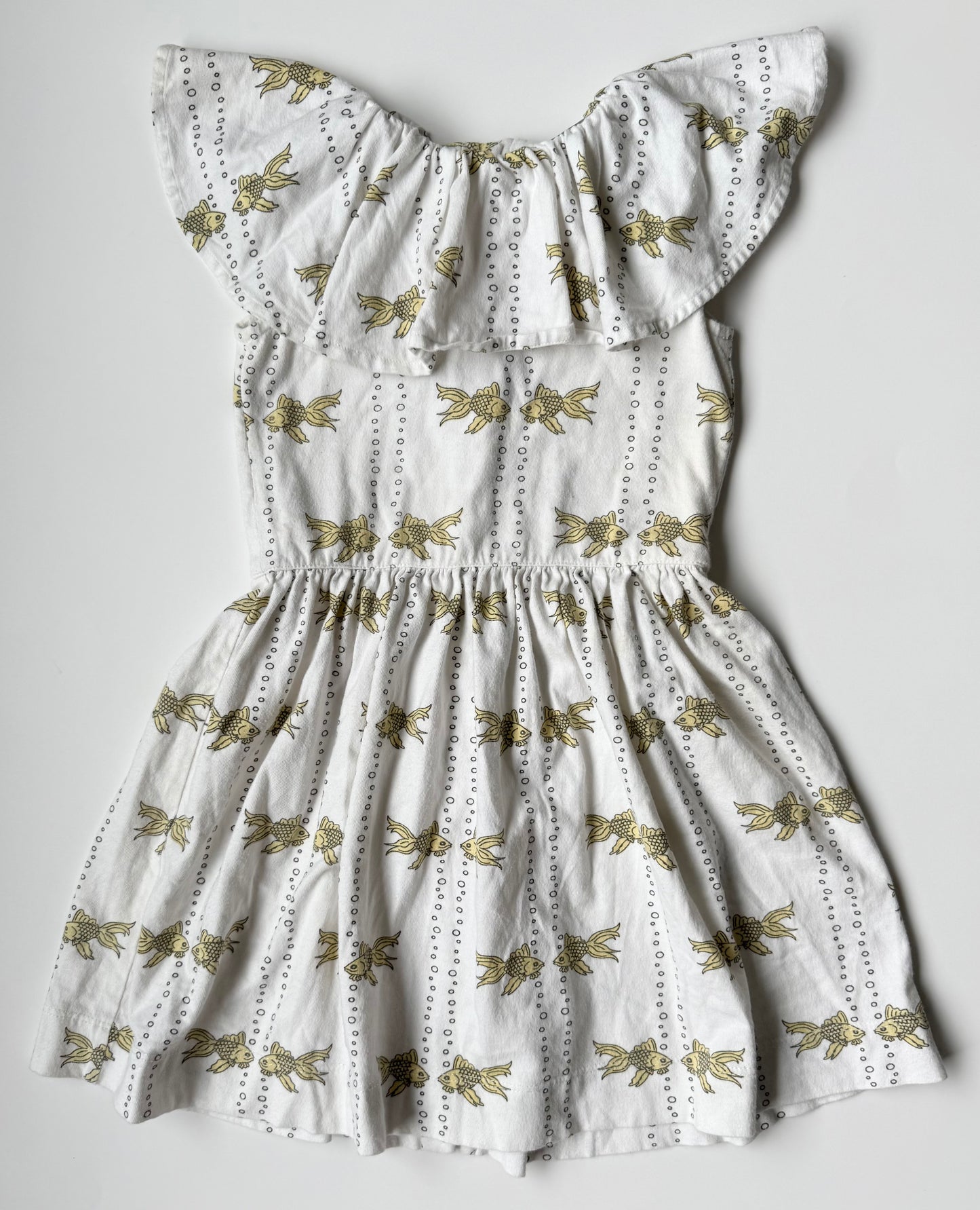 Kate Quinn White & Yellow Goldfish Ruffle Collared Dress (3T)