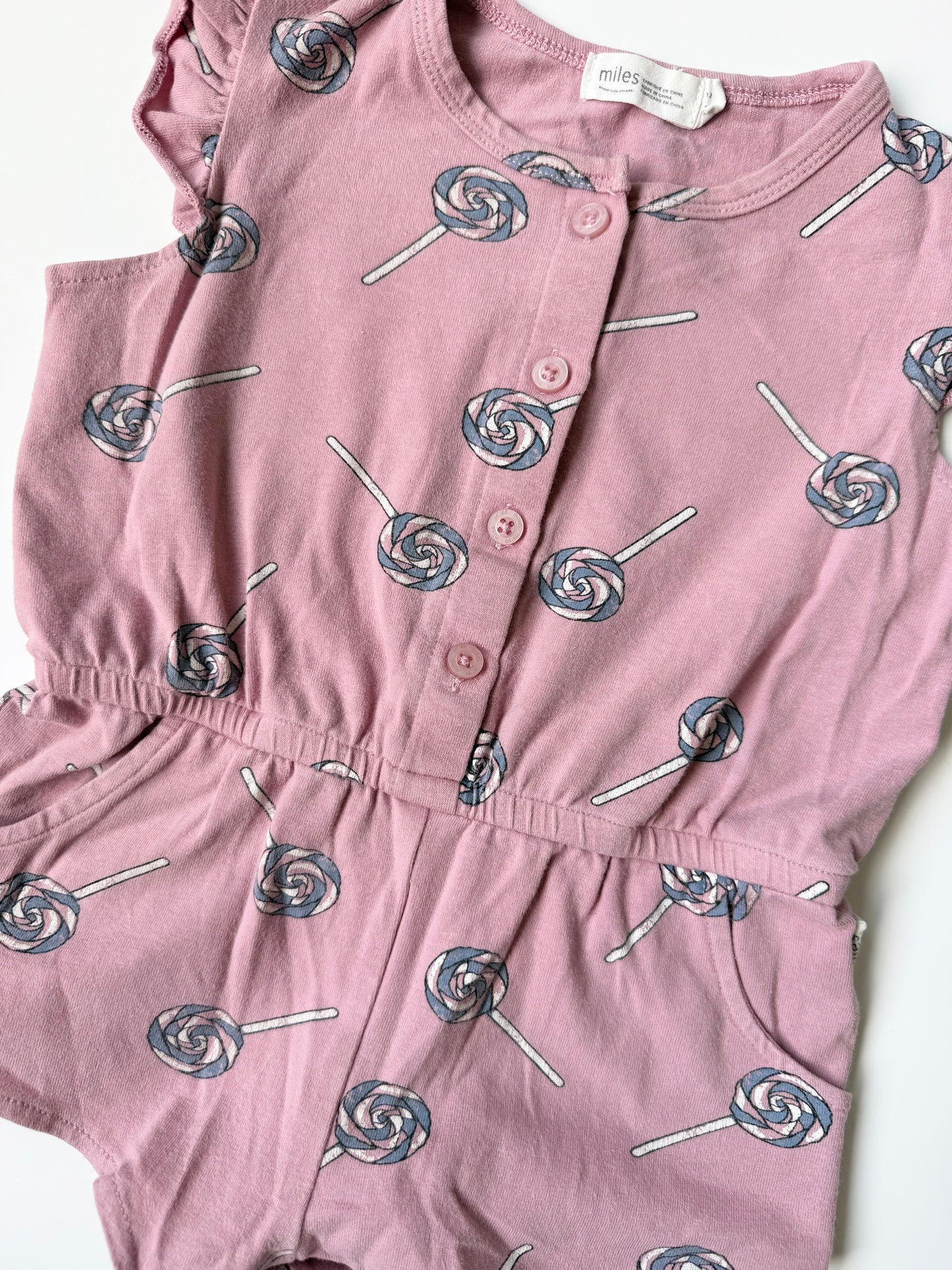 Miles the Label Purple Lollipops Sleeveless Shorty Romper (12 Months)
