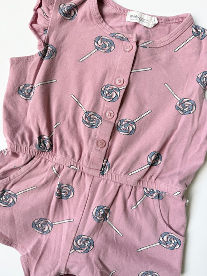 Miles the Label Purple Lollipops Sleeveless Shorty Romper (12 Months)