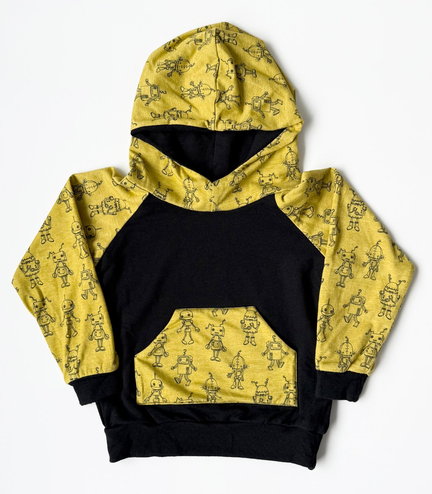 Finn & Grin Black & Yellow Robots Hoodie (2T)