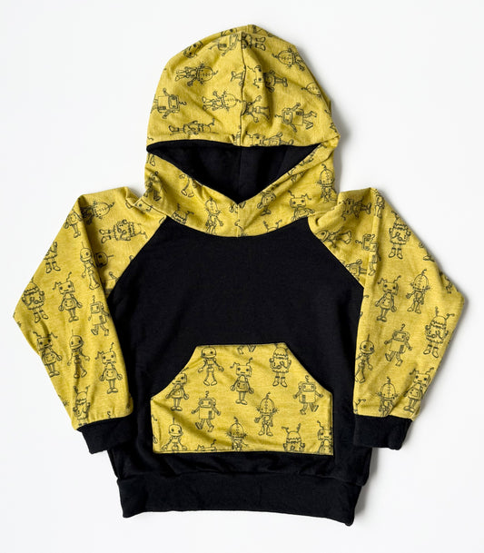 Finn & Grin Black & Yellow Robots Hoodie (2T)