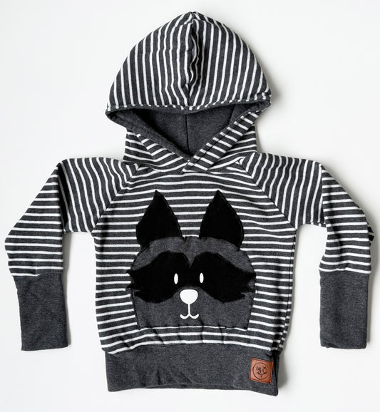 Oak & Sky Grey & White Striped Racoon Grow With Me Hoodie (12 Months - 3T)