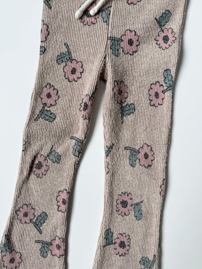 Zara Tan Ribbed Pink Flowers Long Sleeve & Leggings Set (2-3 Years)