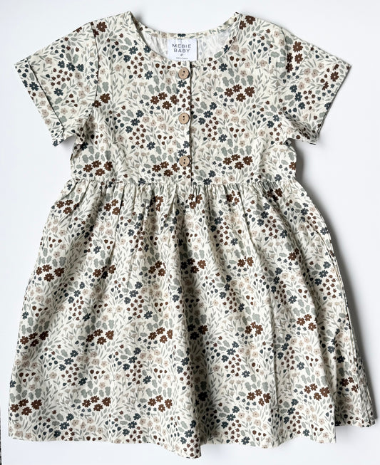 Mebie Baby Beige Floral Short Sleeve Dress (4T)