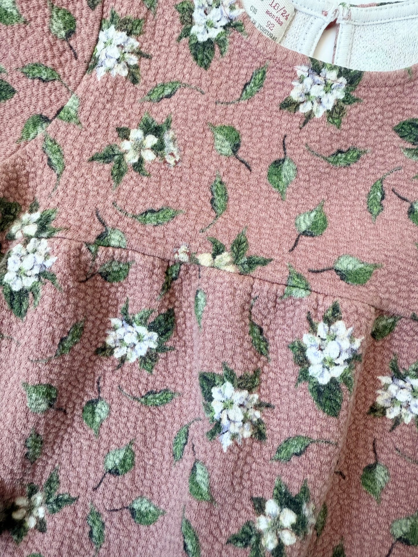 Zara Dark Pink Floral Pebbled Long Sleeve Dress (18-24 Months)