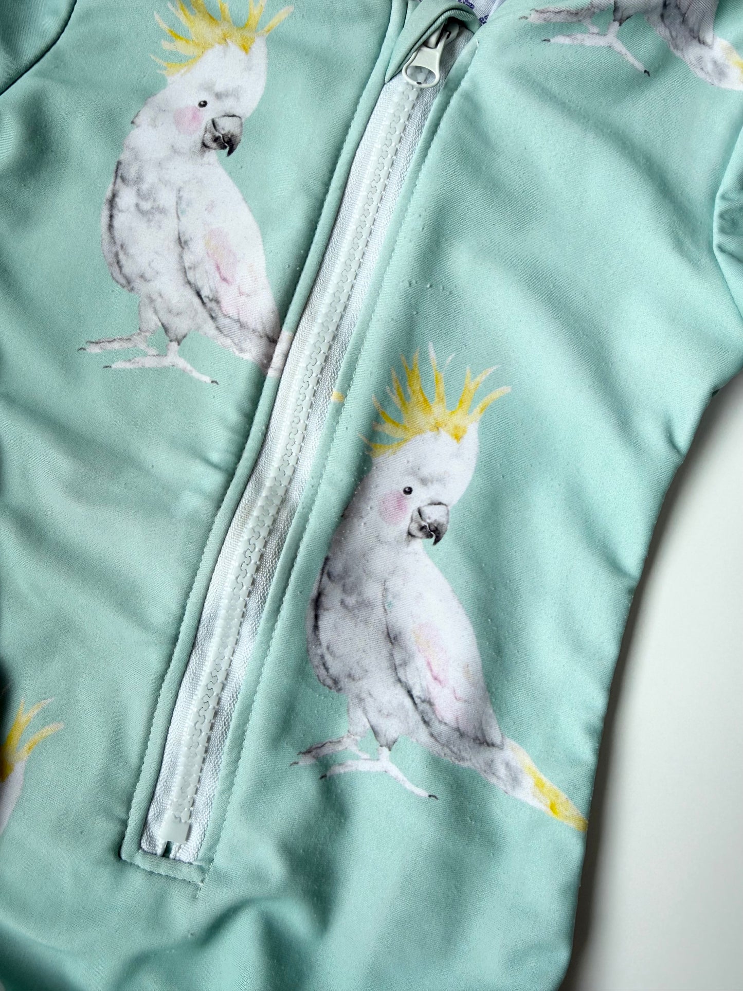 Cheeky Chickadee Light Green Parrot Long Sleeve One Piece Swimsuit (3T)