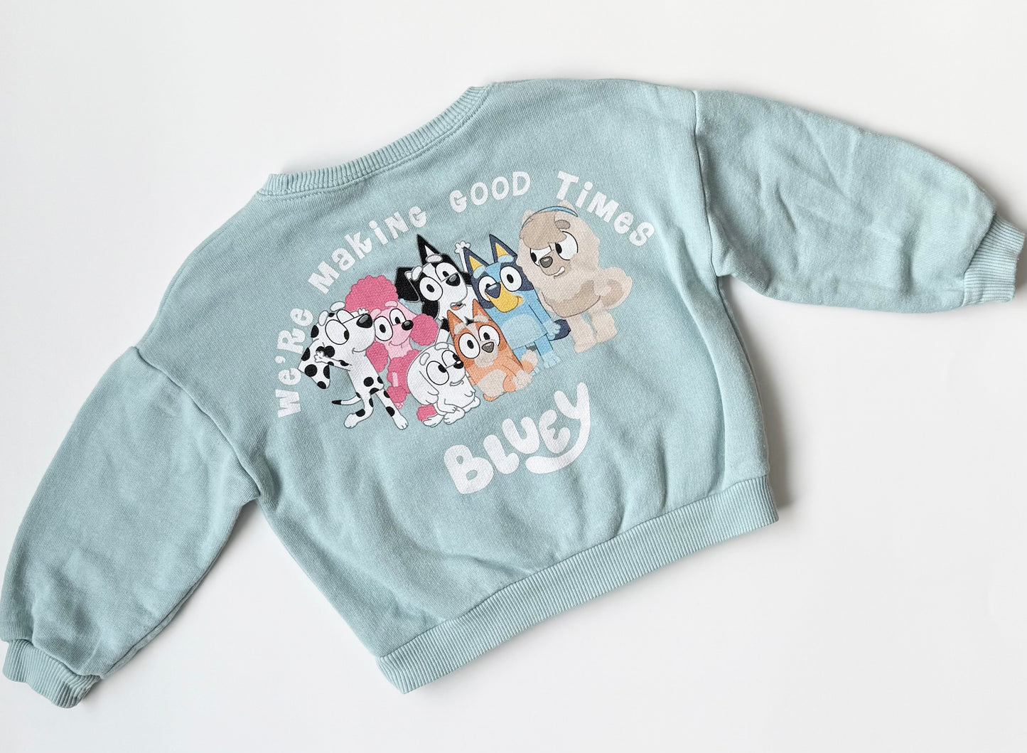 Zara x Bluey Light Blue “Bluey” Large Front Pocket Crewneck Sweater (12-18 Month)