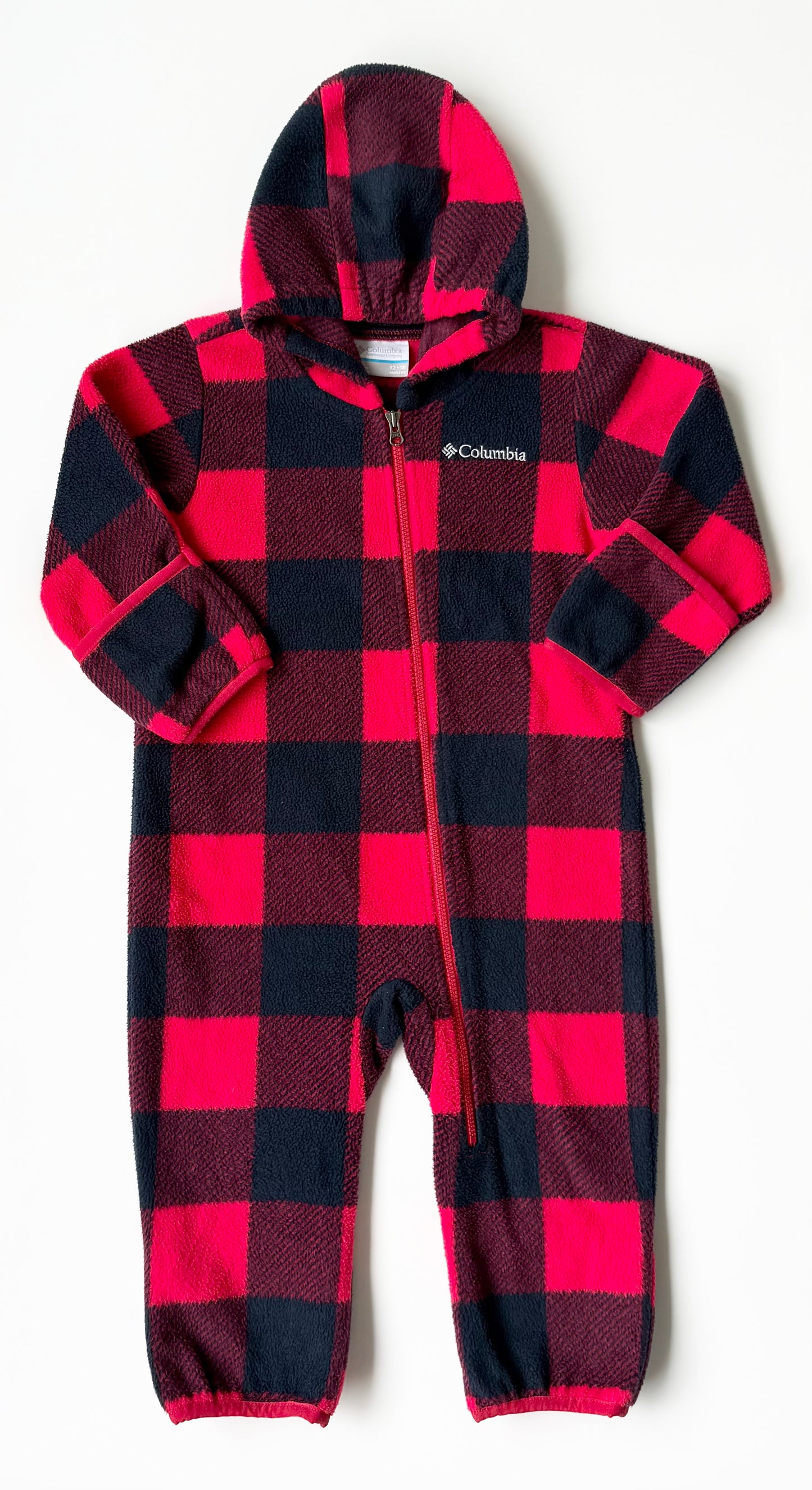 Columbia Red Plaid Fleece Bunting Suit (12-18 Months)