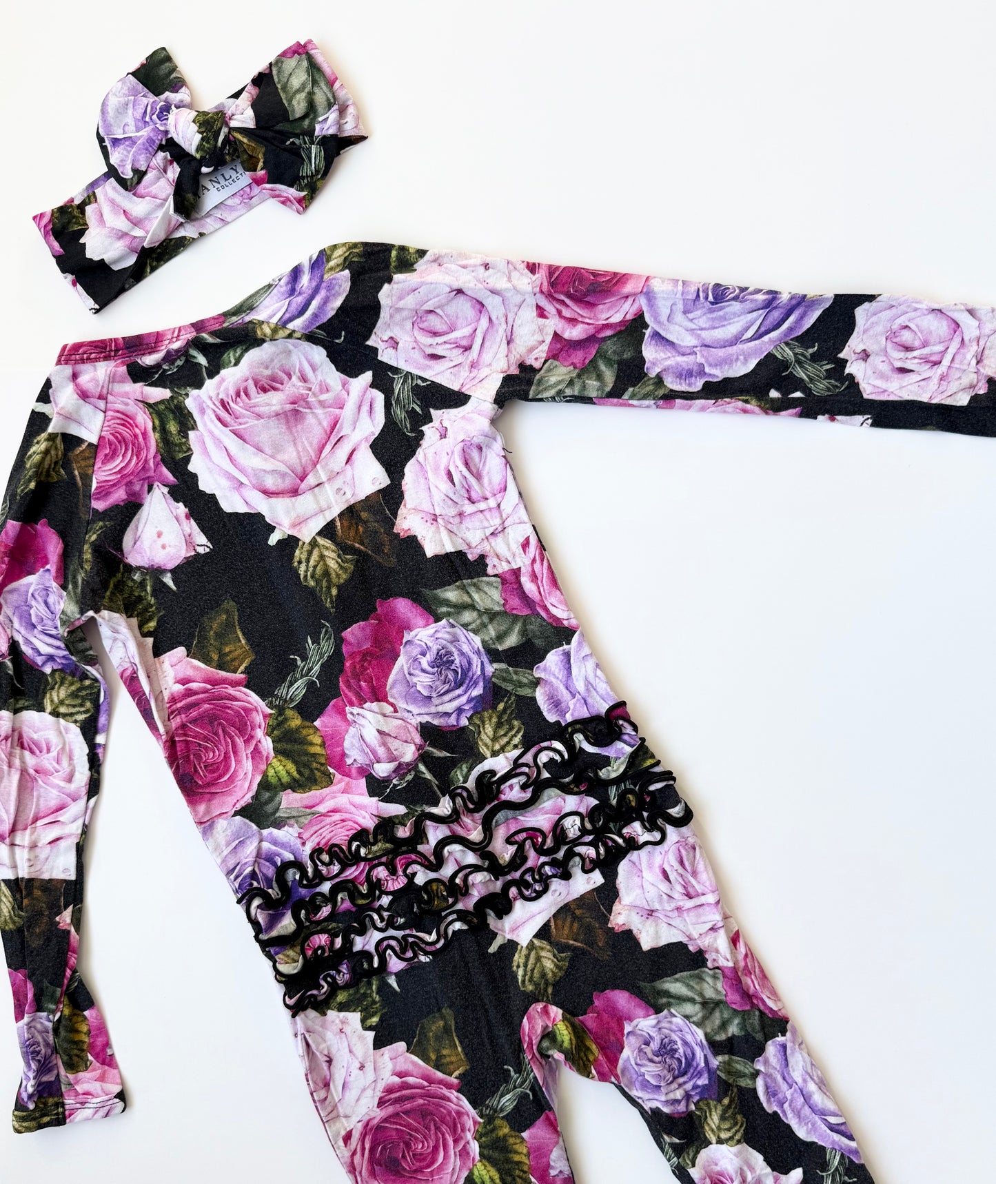 Hanlyn Collective Black & Purple Floral Sleeper Romper & Matching Bow (18-24 Months)