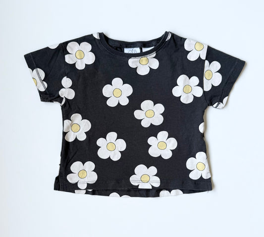 Zara Dark Grey Daisy T-Shirt (6-9 Months)