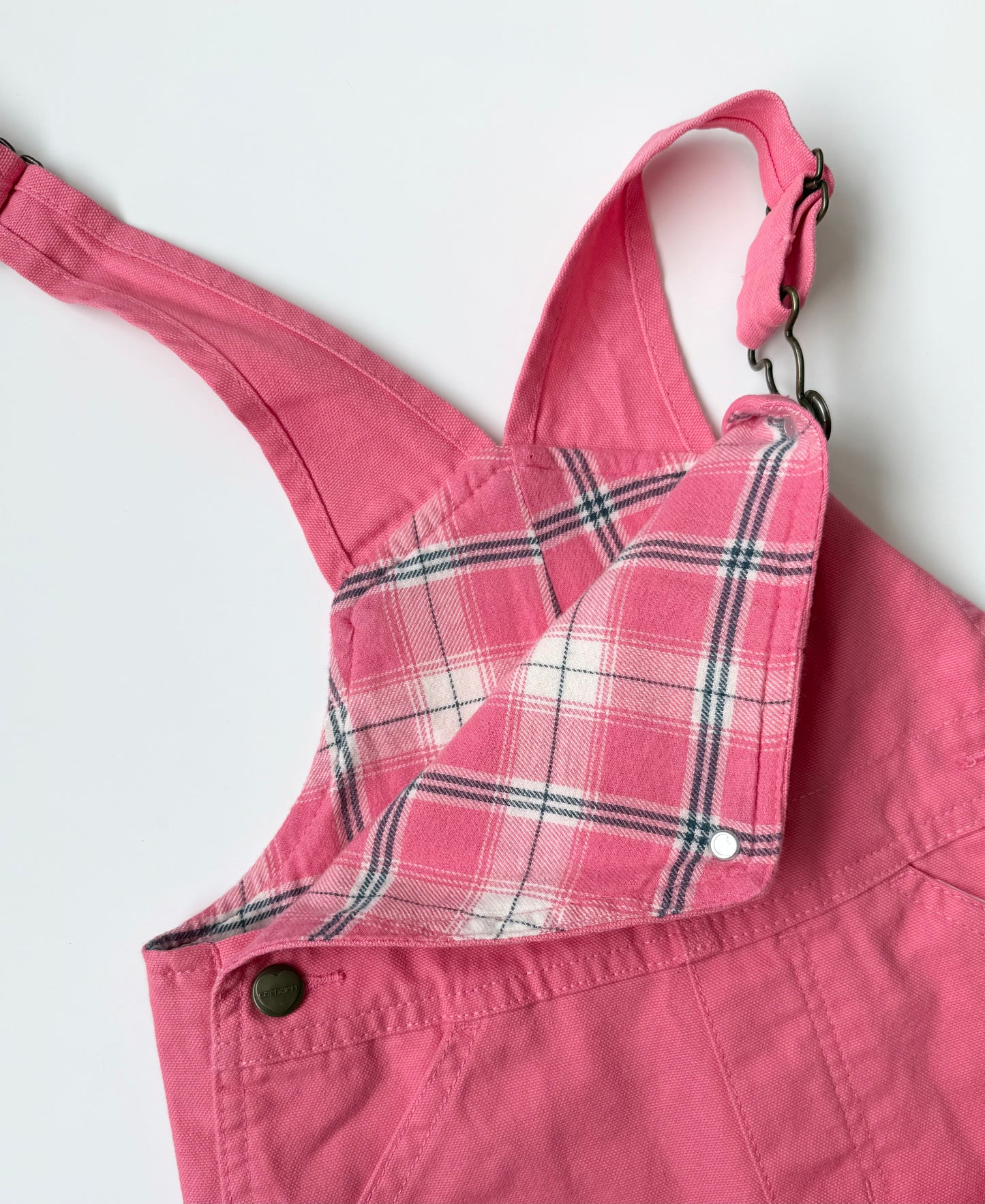 Carhartt Pink & Interior Plaid Canvas Bib Overalls (4T)