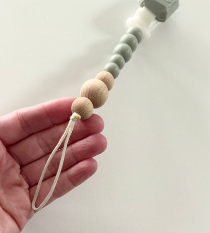 LouLou Lollipop Colour Pop Silicone & Wood
Pacifier Clip in Silver Sage