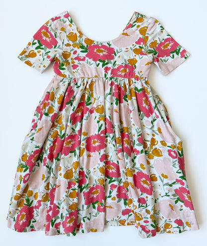 Remi Girl Pink & Orange Floral Short Sleeve Dress (3/4T)