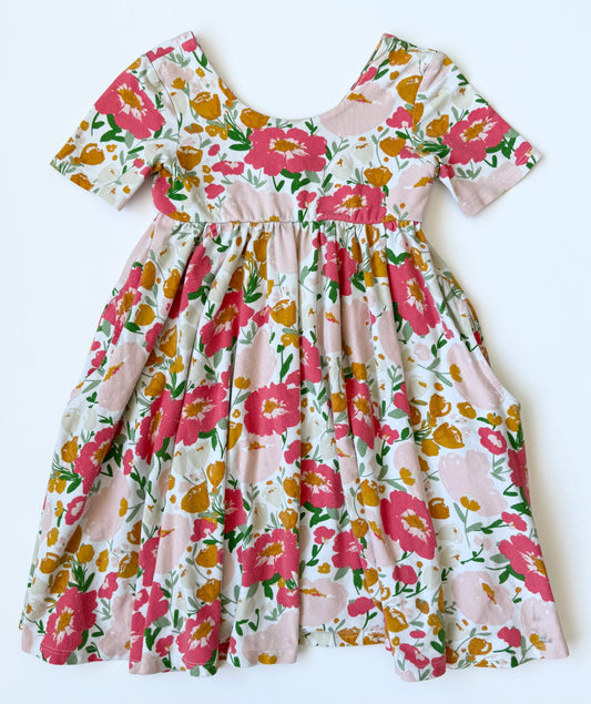 Remi Girl Pink & Orange Floral Short Sleeve Dress (3/4T)