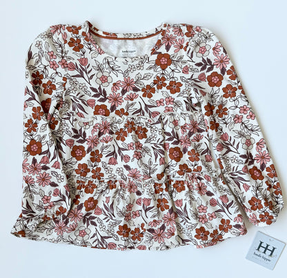 Haute Hippie Brown Corduroy & Retro Floral Tiered Long Sleeve, Pants & Accessories Set - New (4T)