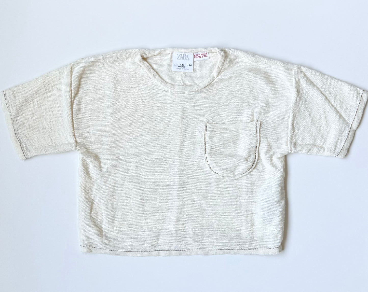 Zara Beige Linen T-Shirt (6-9 Months)