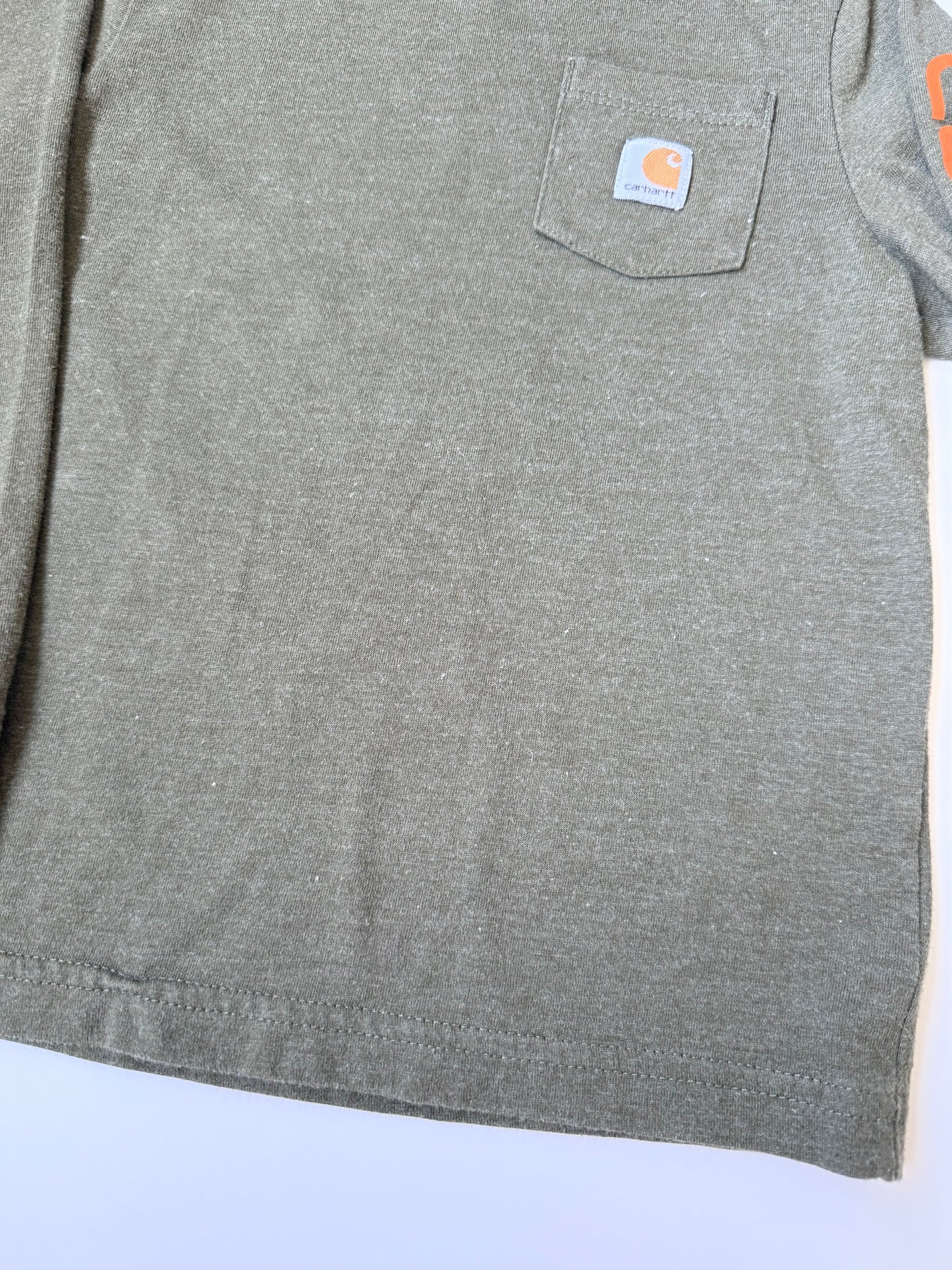 Carhartt Long Sleeve Logo Pocket Crewneck T-Shirt in Green & Orange (2T)