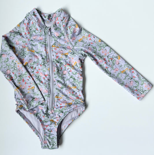 Vince Camuto Light Purple Floral Long Sleeve One Piece Swimsuit (4T)