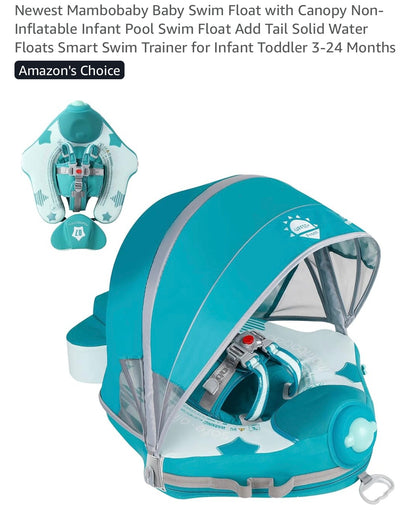 Mambobaby Baby Non-Inflatable Swim Float With Canopy in Airplane Green