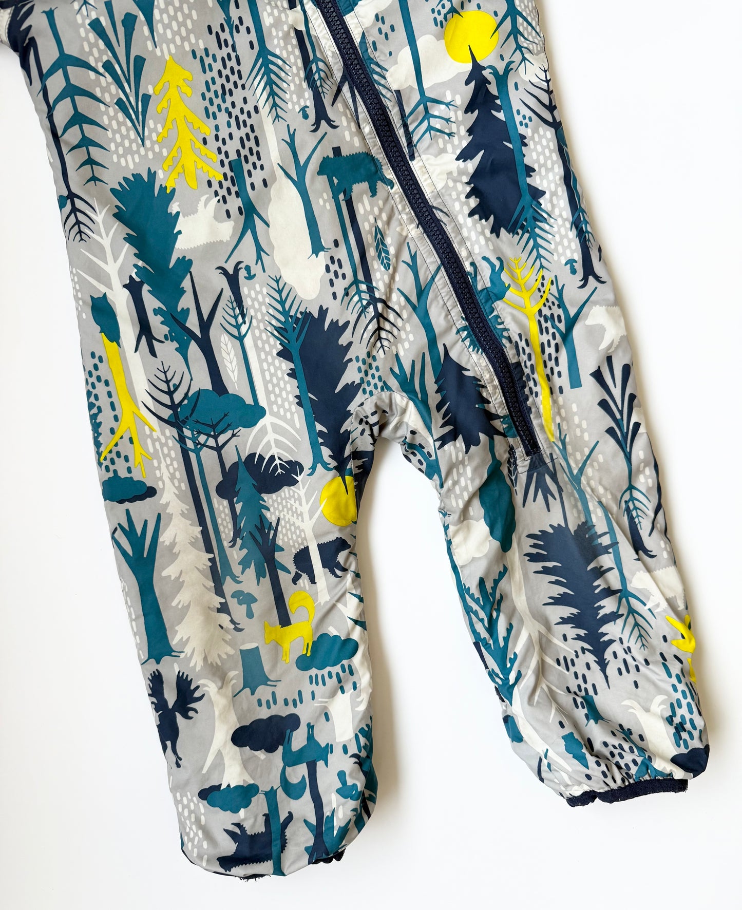 Patagonia Navy Woodland Creatures Reversible Puff-Ball Bunting Suit (12-18 Months)