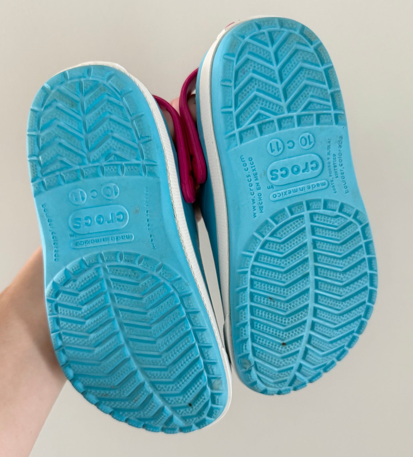 Crocs Light Blue & Pink Slip Ons (C10/11)