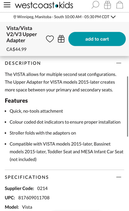 Uppababy Vista V2/V3 Upper Adapters