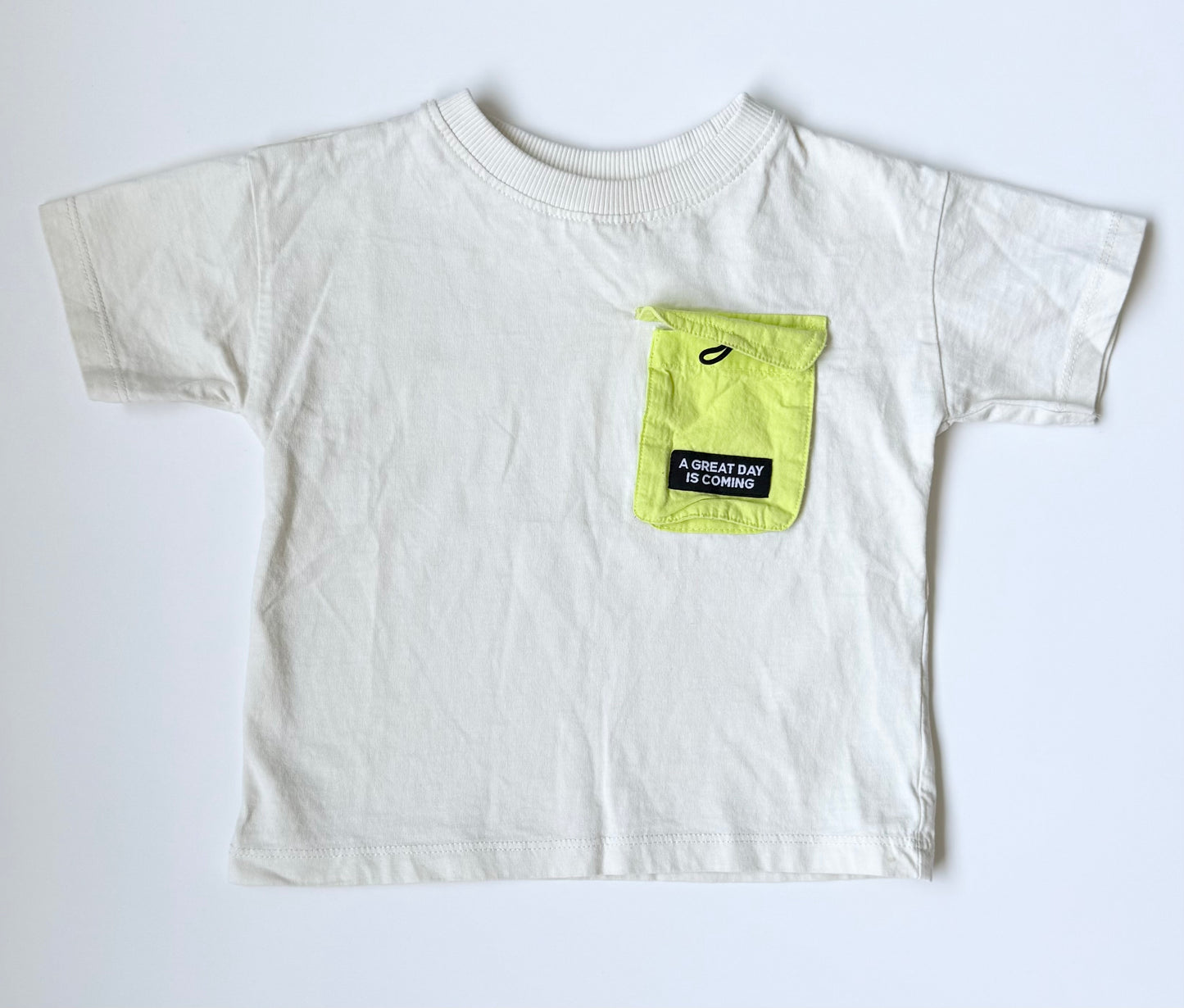 Zara White & Neon Pocket “A Great Day Is Coming” T-Shirt (9-12 Months)