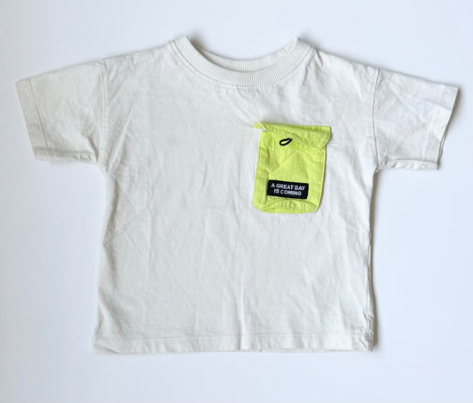 Zara White & Neon Pocket “A Great Day Is Coming” T-Shirt (9-12 Months)