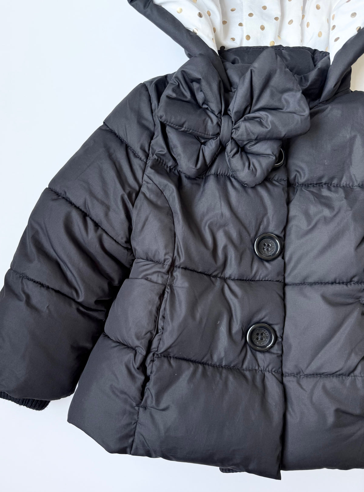 Kate Spade Black & Gold Polkadot Interior Puffer Jacket (18 Months)