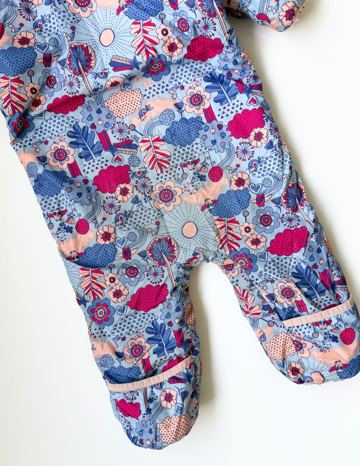 MEC Cocoon Bundle Up Blue & Pink Demask Floral Puffer Bunting Suit (12 Months)