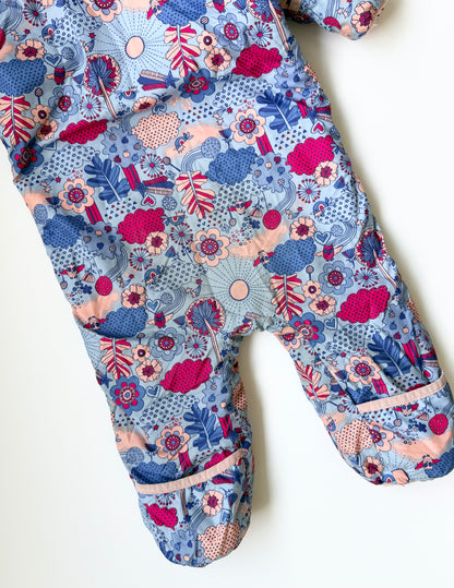 MEC Cocoon Bundle Up Blue & Pink Demask Floral Puffer Bunting Suit (12 Months)