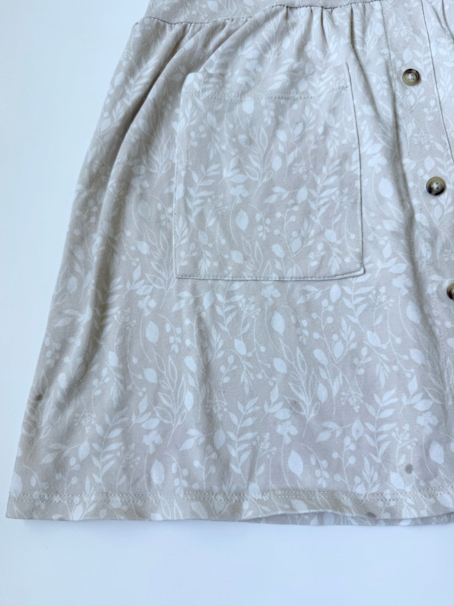 Jax & Lennon White & Light Tan Demask Floral Short Sleeve Button & Pocket Dress (3/4 Years)