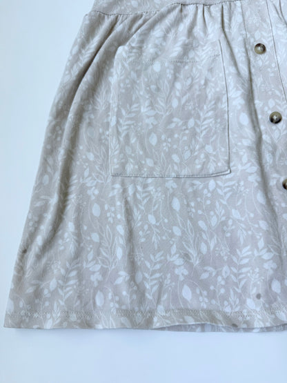 Jax & Lennon White & Light Tan Demask Floral Short Sleeve Button & Pocket Dress (3/4 Years)