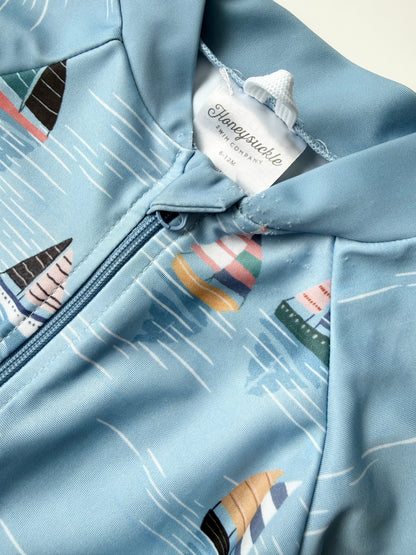 Honeysuckle Swim Blue Boats Full Coverage Sunsuit (6-12 Months)