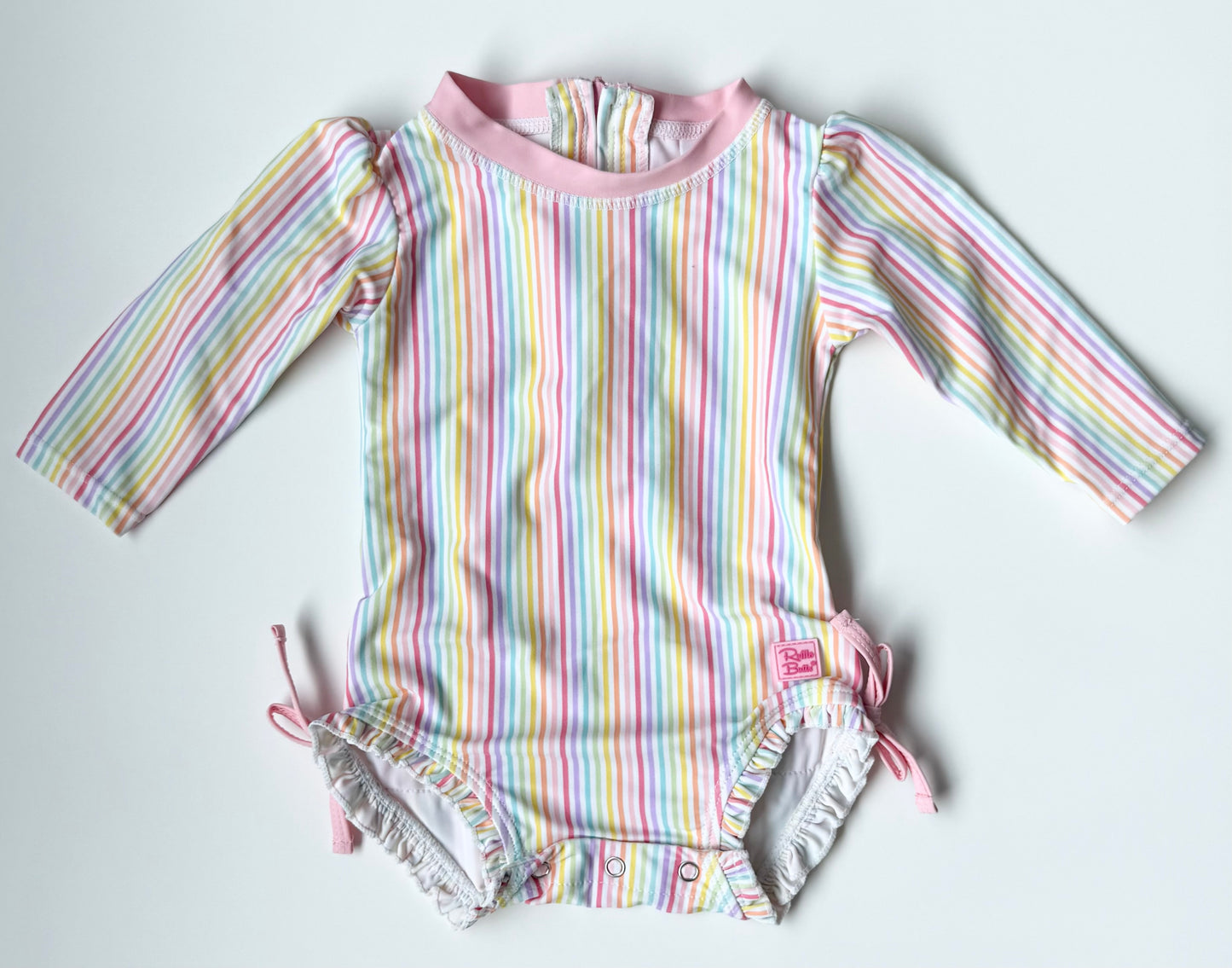 Ruffle Butts Rainbow Striped Long Sleeve One Piece Swimsuit (6-12 Months)
