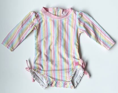Ruffle Butts Rainbow Striped Long Sleeve One Piece Swimsuit (6-12 Months)