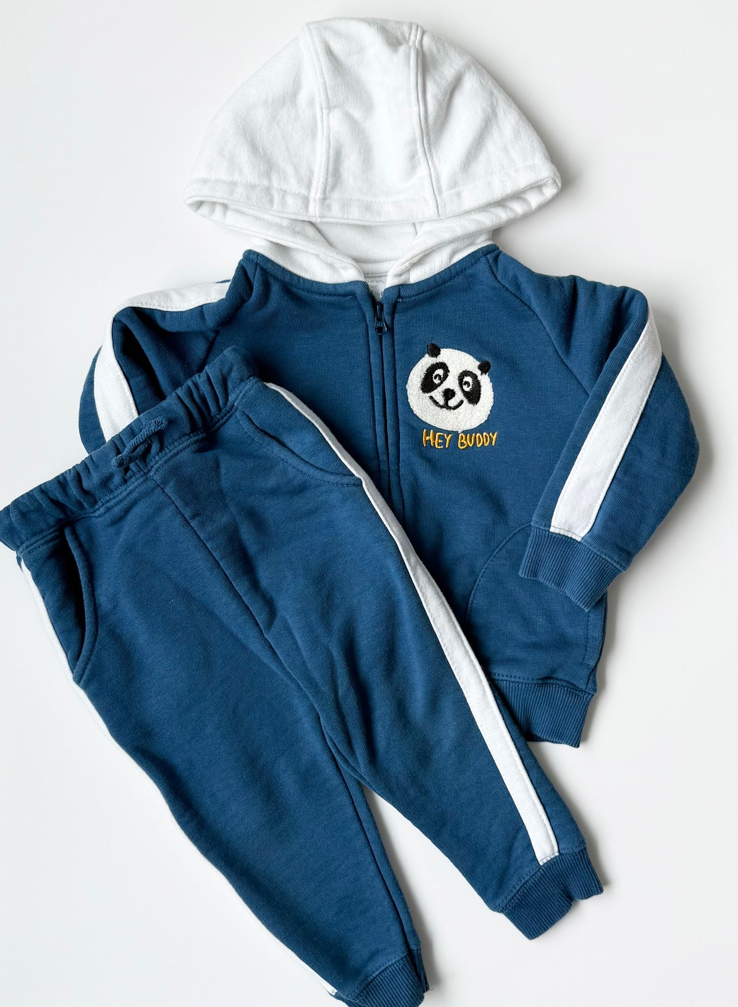 Zara Blue “Hey Buddy” Panda Zip Up Hoodie & Matching Pants Set  (18-24 Months)